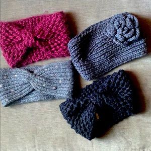 Knitted Head Bands - (4) Gray/Black/Burgundy